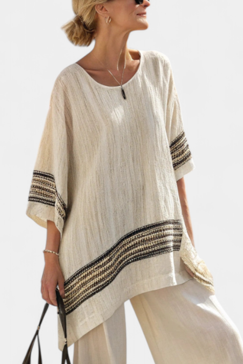 Harlowe | Elegant Black-Striped Linen Top & Flowing Pants